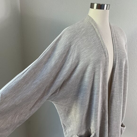 Donni Anthropologie Plus One Size Gray Striped Open Mid Length Duster Cardigan - Picture 3 of 10